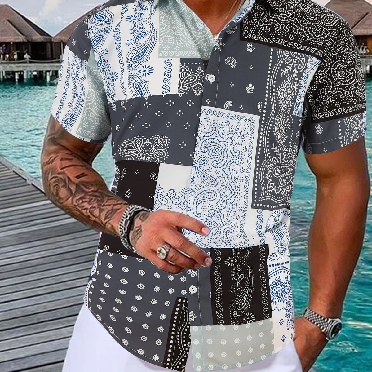 Men's Paisley Pattern Short Sleeve Shirt