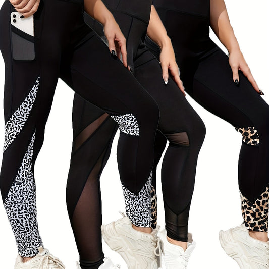 3pcs Leopard Print Yoga Pants High Stretch Leggings