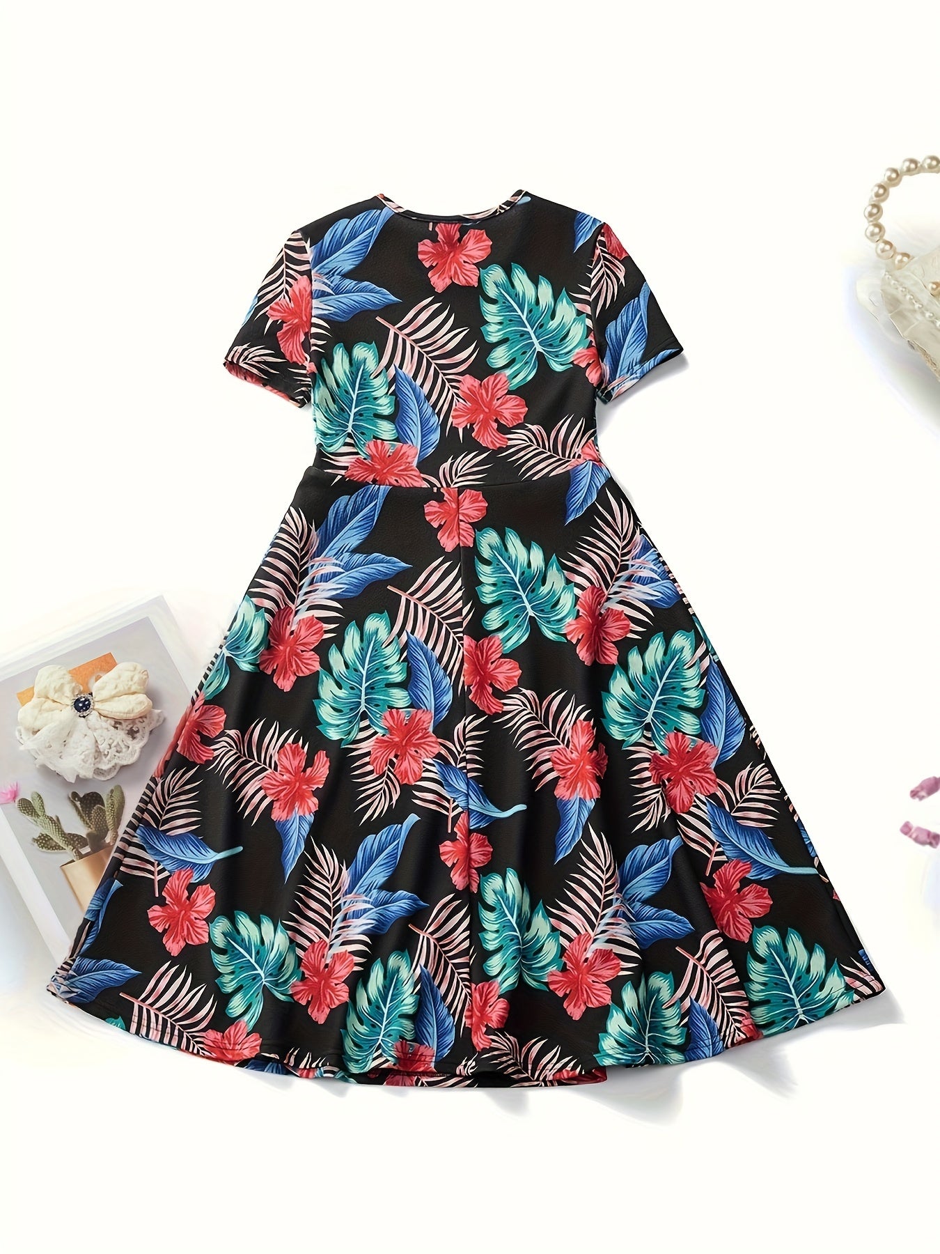 Girls' Pink Floral Princess Dress For Party