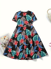 Girls' Pink Floral Princess Dress For Party