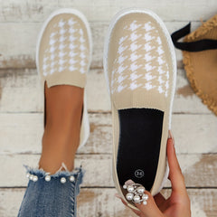 Women's Houndstooth Pattern Knit Shoes Low Slip-On Sneakers