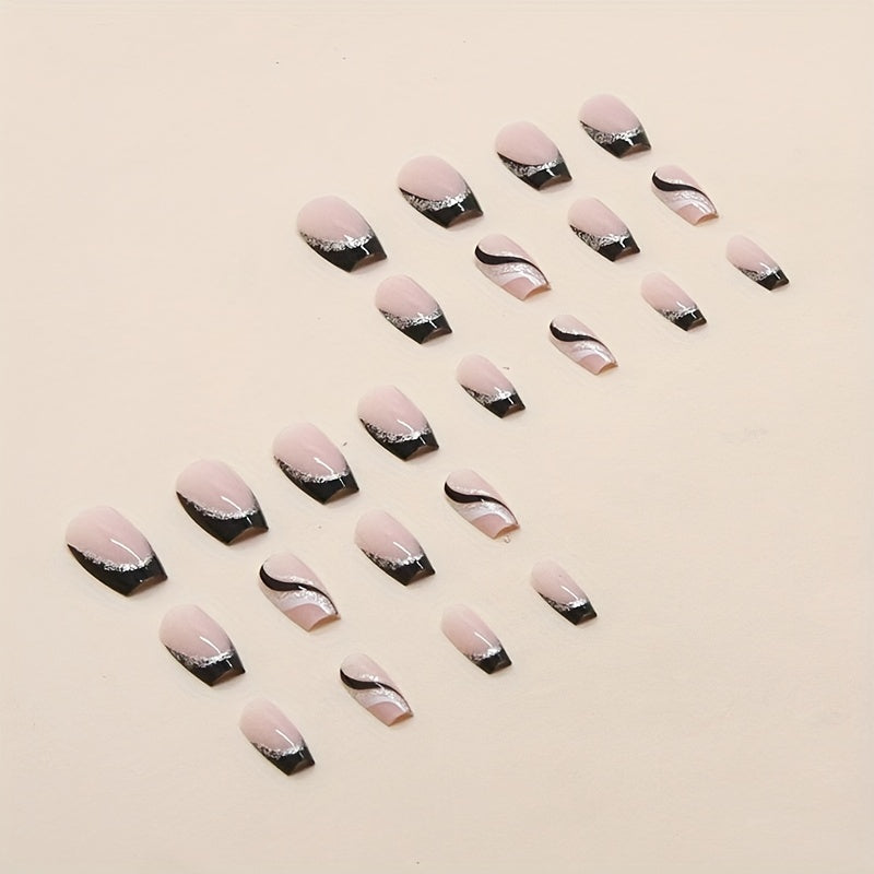 24 pcs Glossy Square Pink Press On Nails - Acrylic False Nails for Women & Girls