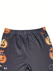 Halloween Pumpkin Print Skinny Leggings Women's