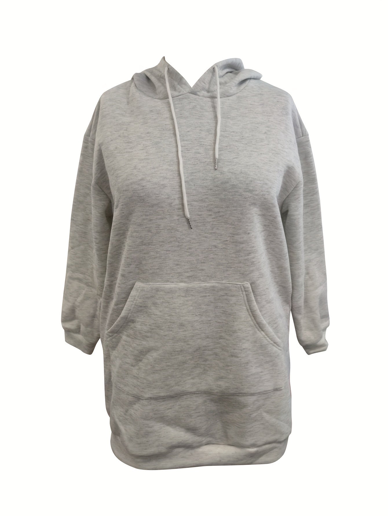  Solid Hooded Sweatshirt Dress With Pockets