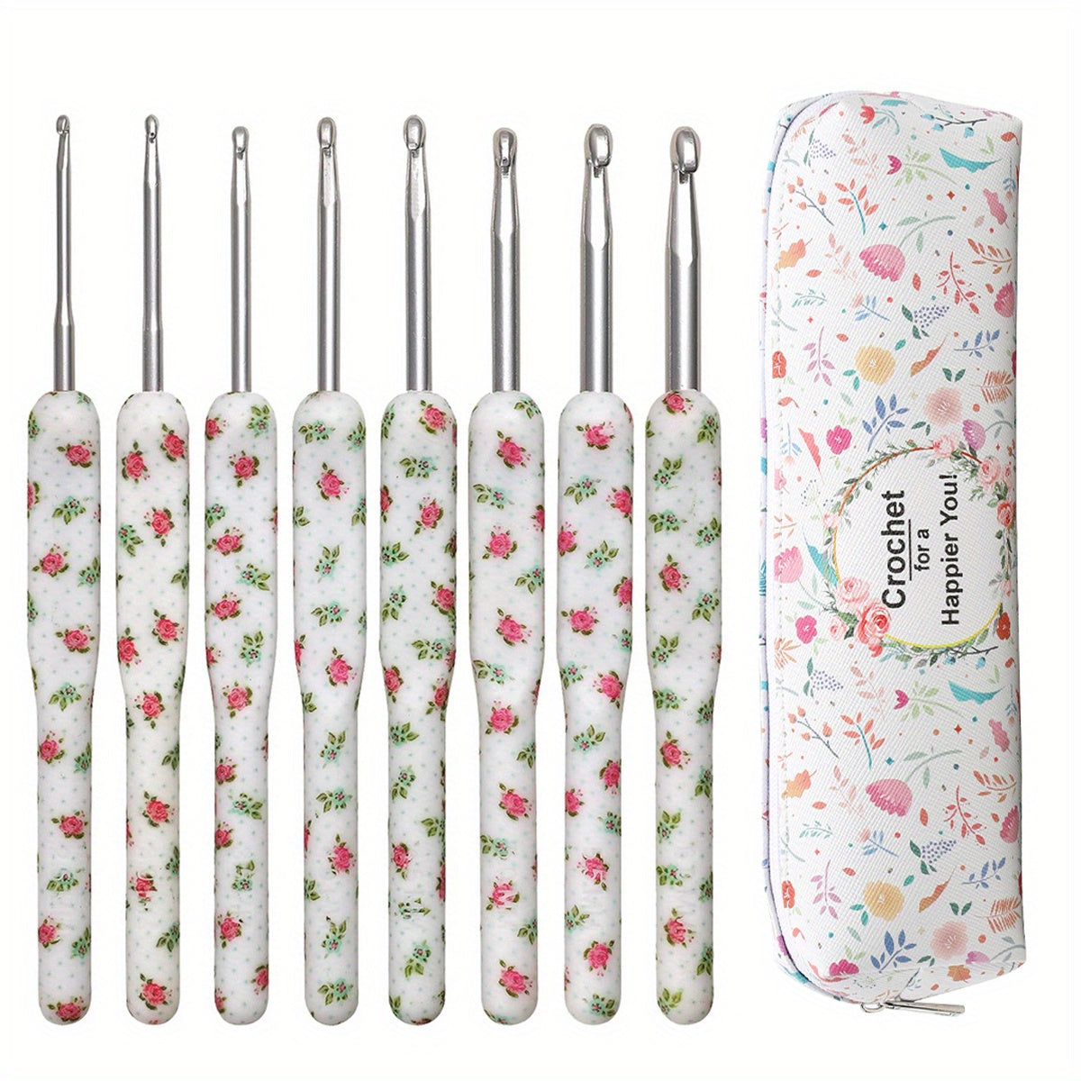 8pcs Crochet Hooks Set Flower Pattern 8 Sizes For Beginners
