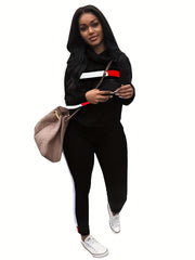 Contrast Panel Chimney Neck Sweatshirt & Sweatpants Set Plus Size