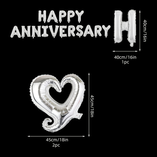3pcs Silvery Anniversary Happy Birthday Balloon Letter 40 64 Cm