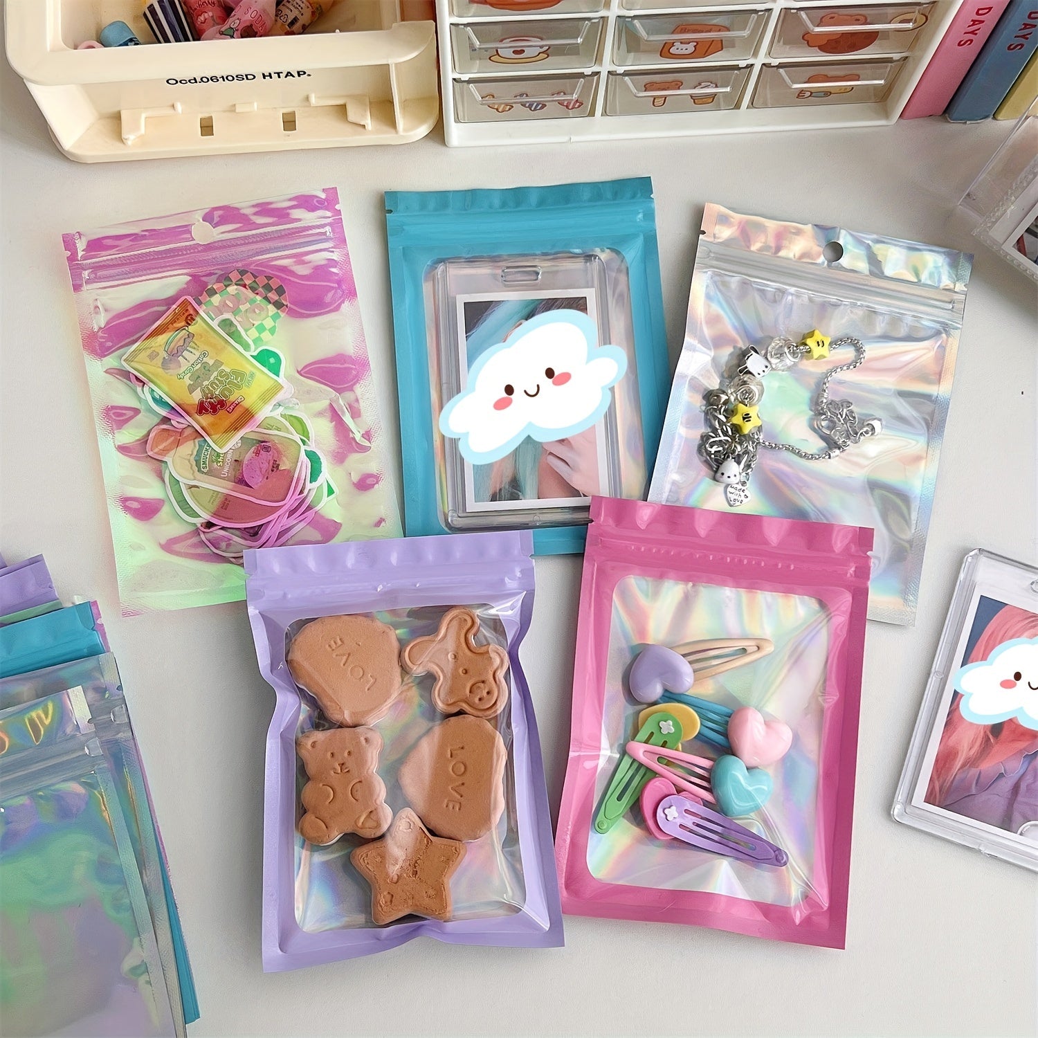10pcs Holographic Resealable Bags for Small Business Supplies