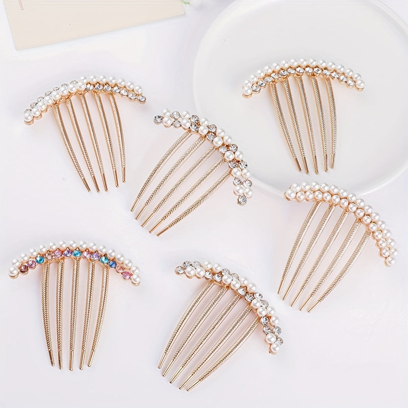 Rhinestone Faux Pearl Hair Comb Pin for Women