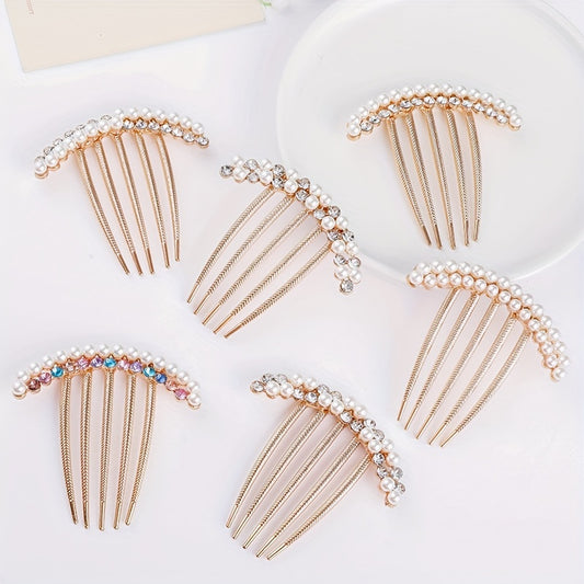 Rhinestone Faux Pearl Hair Comb Pin for Women