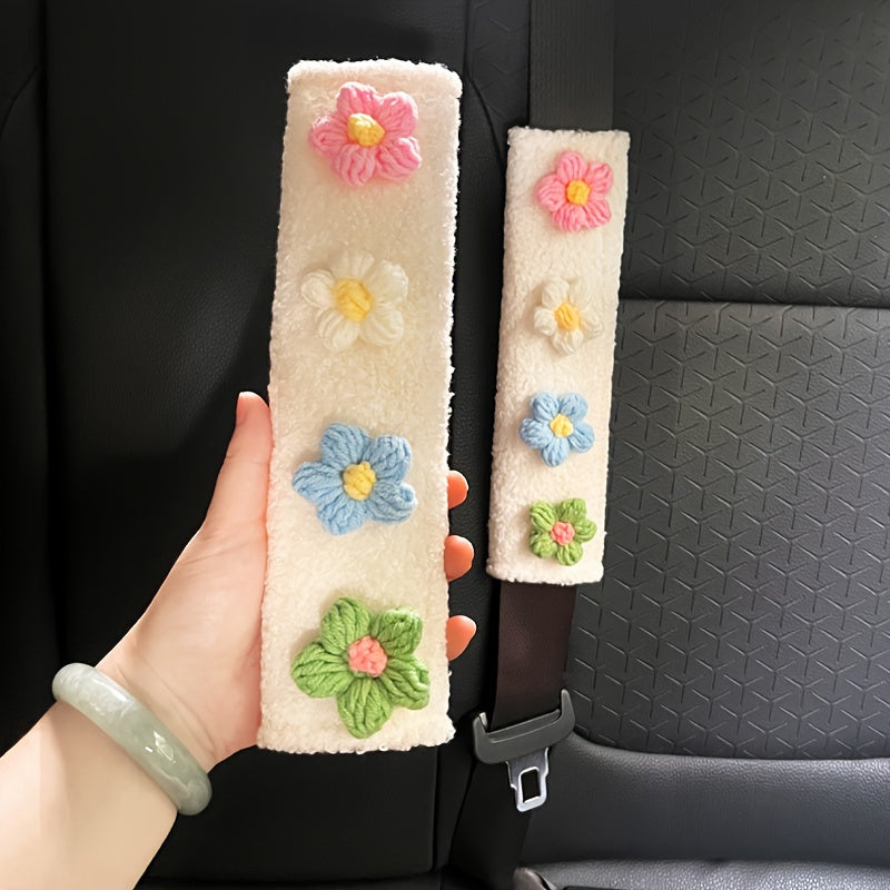 2pcs Car Seat Belt Cover Hyuna Flower Plush Shoulder Protector