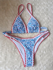 Floral Print Bikini Set Back Buckle Cut Out High Cut 2 Piece Swimsuit