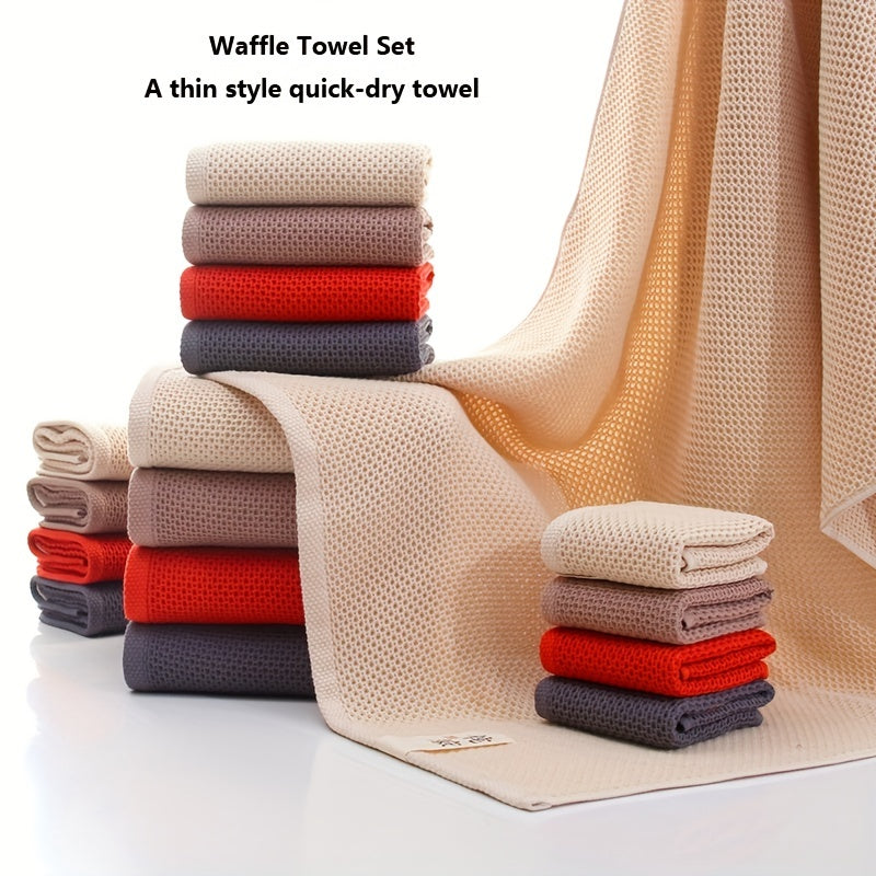 3pcs Waffle Towel Set - Soft Thick Quick Dry Towels
