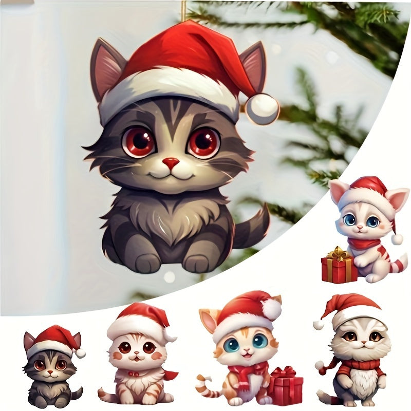5pcs Christmas Cat Acrylic Decoration Pendant Home Gift
