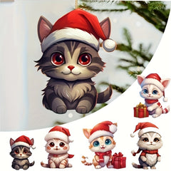 5pcs Christmas Cat Acrylic Decoration Pendant Home Gift