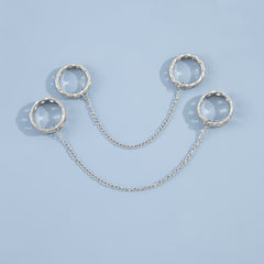 Silver 4 Finger Stacking Ring Double Rings Attached Tassel Chain Ring