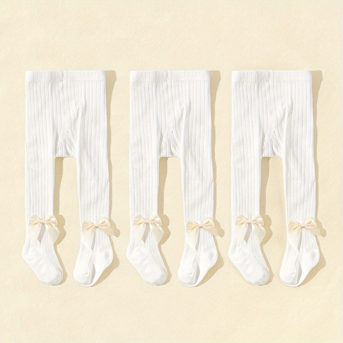 3 Pairs Girls Kids Bowknot Footed Pantyhose for Autumn Winter