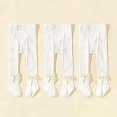 3 Pairs Girls Kids Bowknot Footed Pantyhose for Autumn Winter