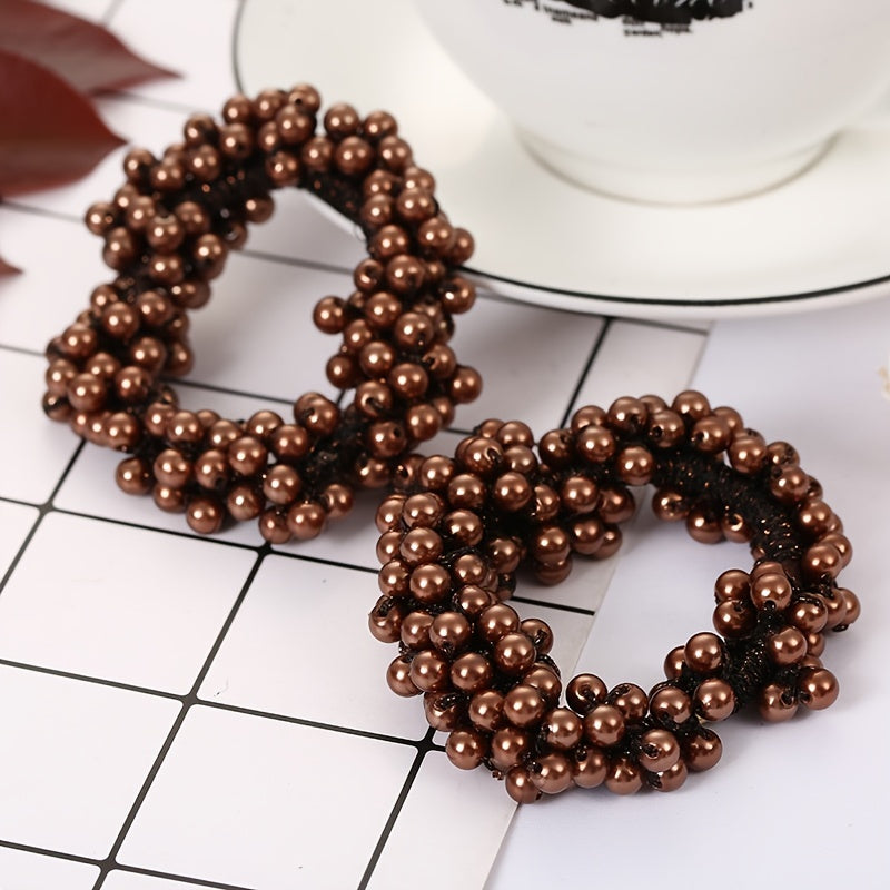 Solid Beaded Scrunchie Ponytail Holder Hair Accessory
