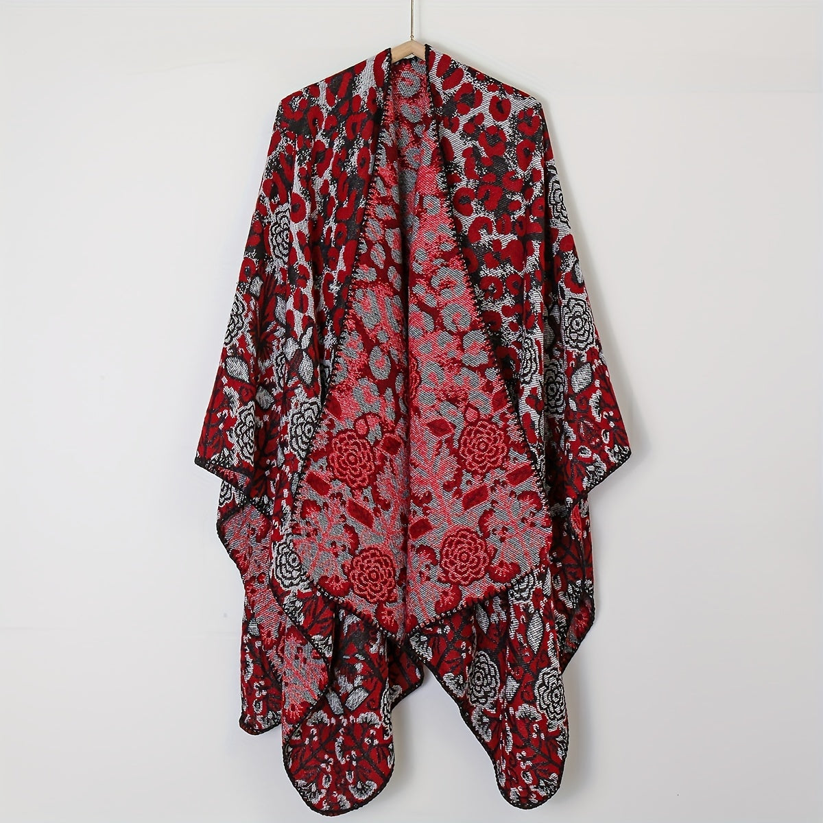 Leopard Print Blanket Shawl Vintage Flower Pattern Warm Cape