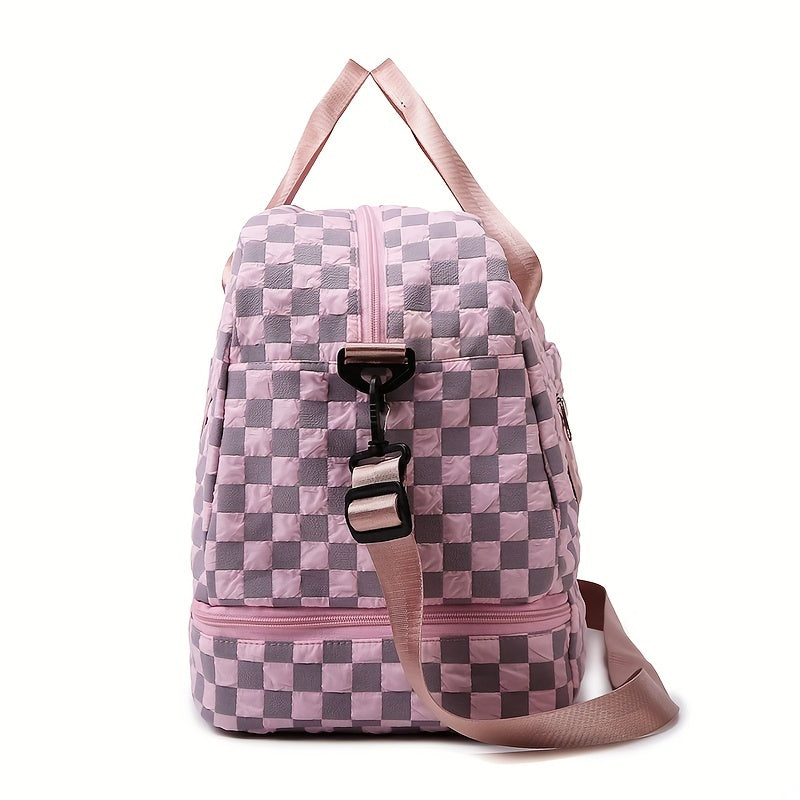 Portable Checkerboard Pattern Sports Gym Bag Large Capacity Travel Duffle Bag