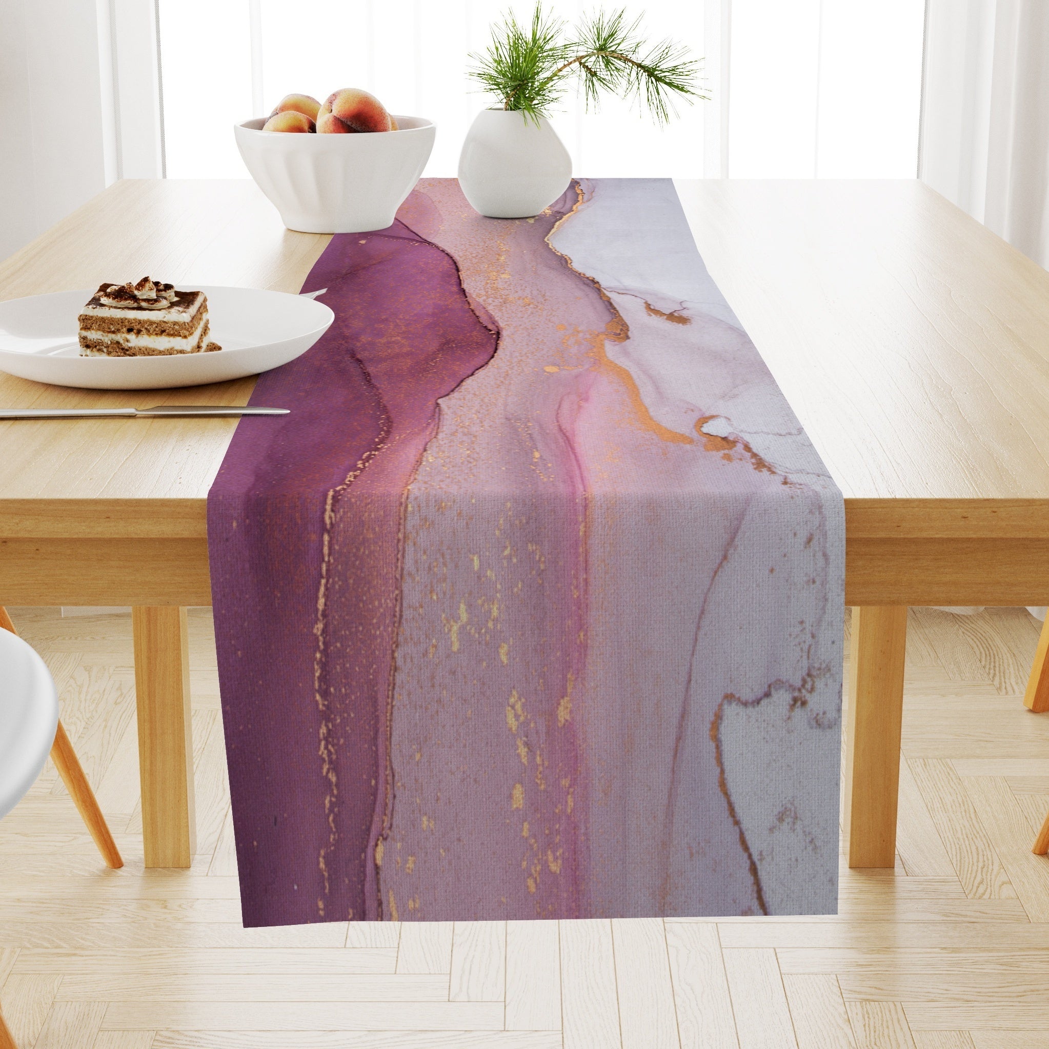 Retro Teal Burlap Marble Table Runner for Home Decor