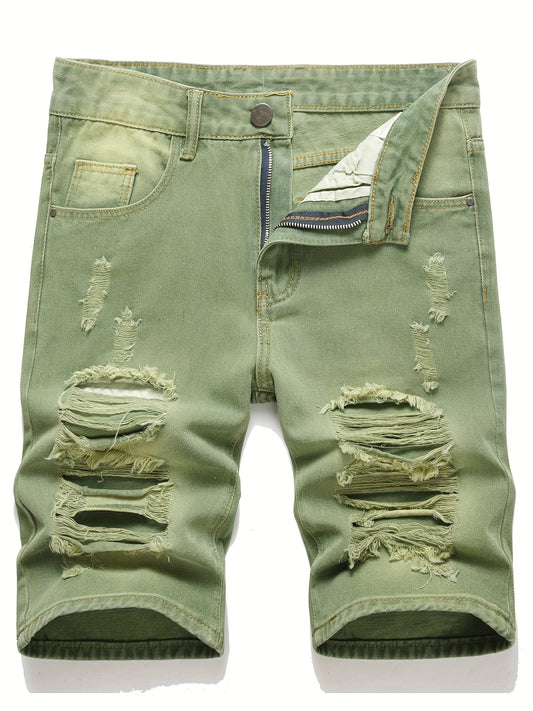 Men's Ripped Denim Shorts with Pockets for Summer