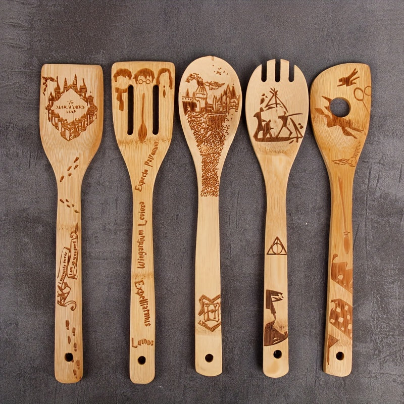 5pcs Bamboo Halloween Kitchen Utensils Set - Non-stick Cooking Tools