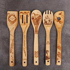 5pcs Bamboo Halloween Kitchen Utensils Set - Non-stick Cooking Tools