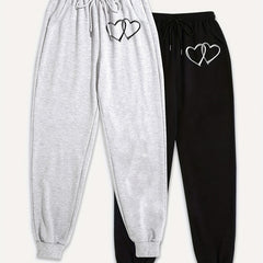 2 Pack Plus Size Heart Print Jogger Pants Women's Plus