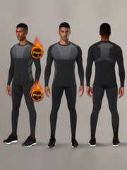 Men's Warm Fleece Underwear Set Sports Fitness Base Layer Long Sleeve Top & Pant