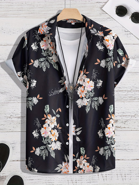 Hawaiian Flower Print Men's Casual Short Sleeve Shirt