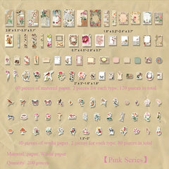 200pcs Vintage Scrapbook Material Journaling Paper Stickers