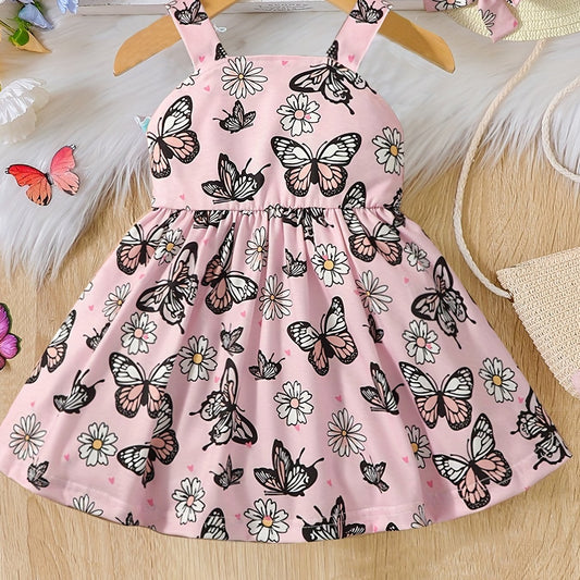 2pcs Baby Girls Butterfly Cami Dress & Hat Set for Summer