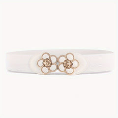 Flower Buckle Elastic Belt Women Vintage Wide Waist Seal Double Buckle