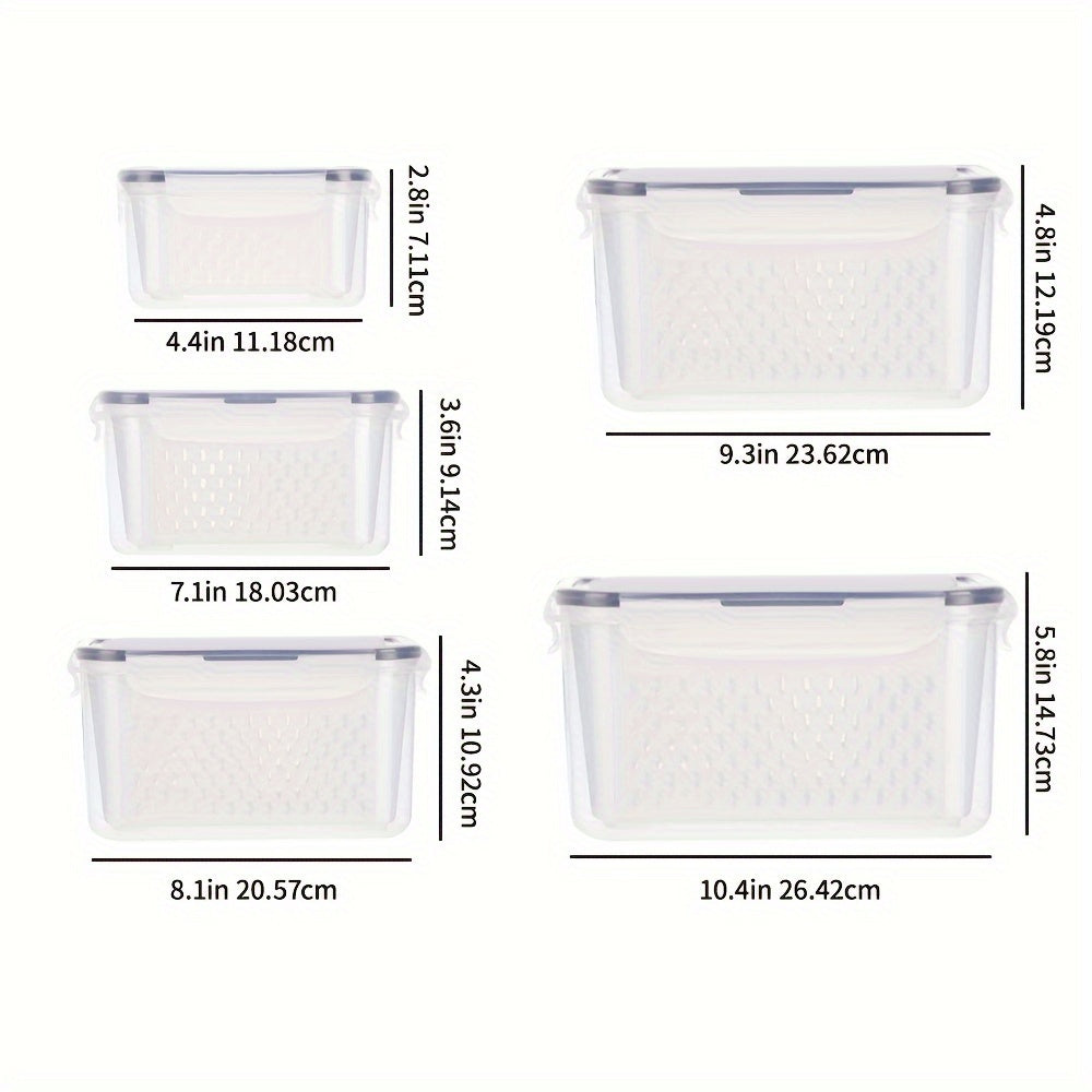 5pcs Fruit Container With Filter Mesh Cover Refrigerator Storage Box Set