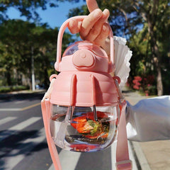 1500ml Bear Shaped Water Cup Lightweight Large Capacity Straw Cup