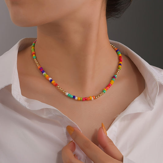 Colorful Rice Beads Boho Choker Necklace for Women