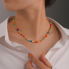 Colorful Rice Beads Boho Choker Necklace for Women