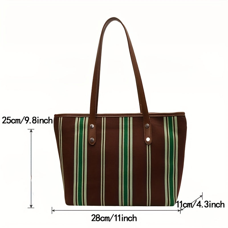 Retro Striped Tote Bag Canvas Shoulder Bag Women's Casual Versatile Handbag
