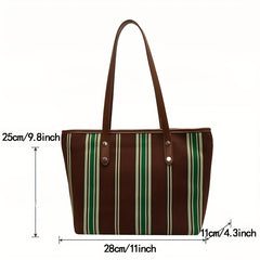 Retro Striped Tote Bag Canvas Shoulder Bag Women's Casual Versatile Handbag
