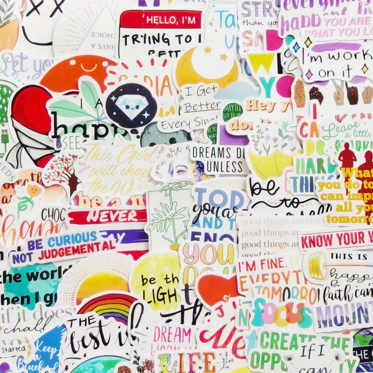 100 Pcs Waterproof Motivational Quote Stickers for Water Bottles Laptop Phone