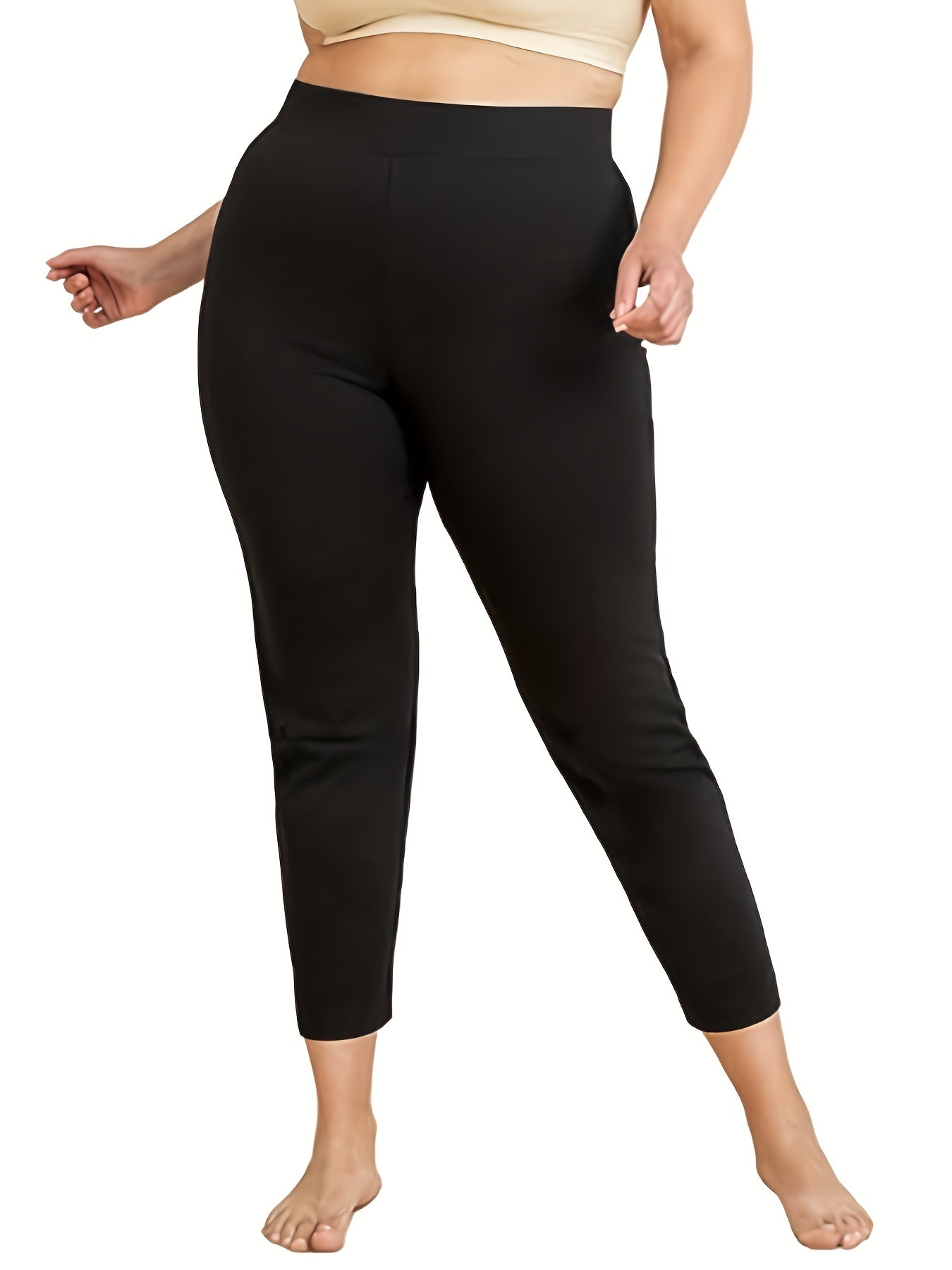  Solid High Rise Skinny Trousers