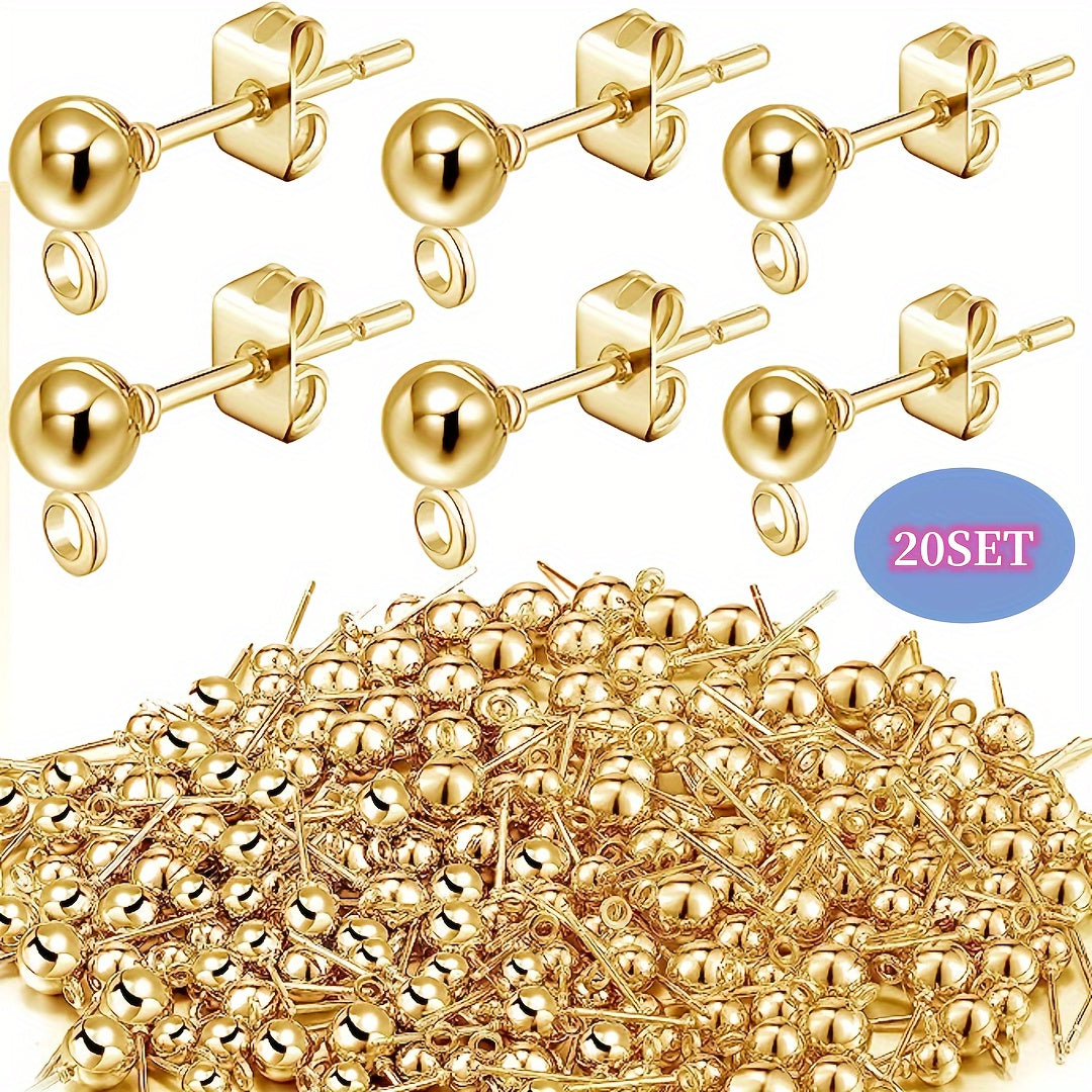 20pcs Ball Post Earring Stud Set With Butterfly Earrings Pin Back