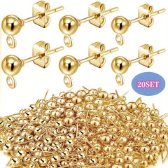 20pcs Ball Post Earring Stud Set With Butterfly Earrings Pin Back