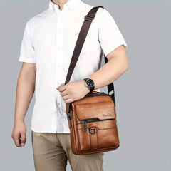 Men's Vertical Leather Shoulder Bag Cross Body Messenger Bag