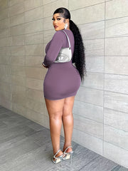  Solid Ring Long Sleeve Bodycon Mini Dress