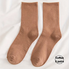 5 Pairs Warm Mid Tube Women's Solid Socks Comfy Stockings