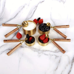8pcs Golden Measuring Cup Set & Spoon with Wood Handle