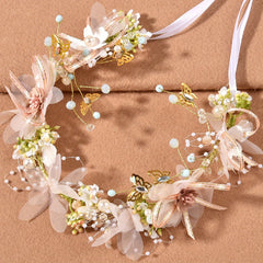 Girls Flower Headband with Faux Pearl Decoration for Wedding Party